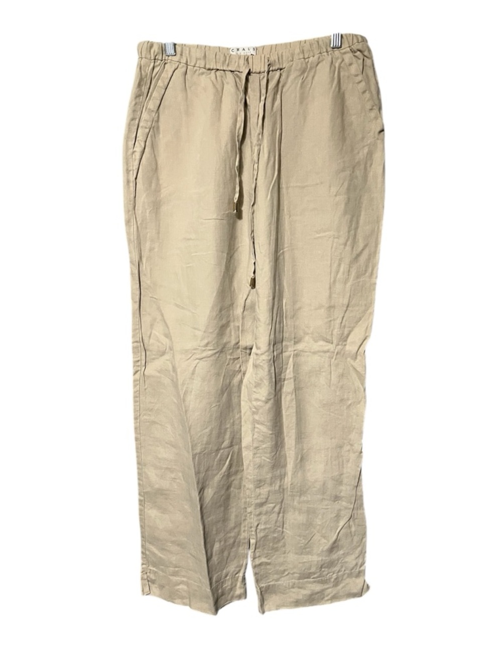 Chaus Linen Pants Beige Drawstring Elastic Waist Casual Wide Leg size small